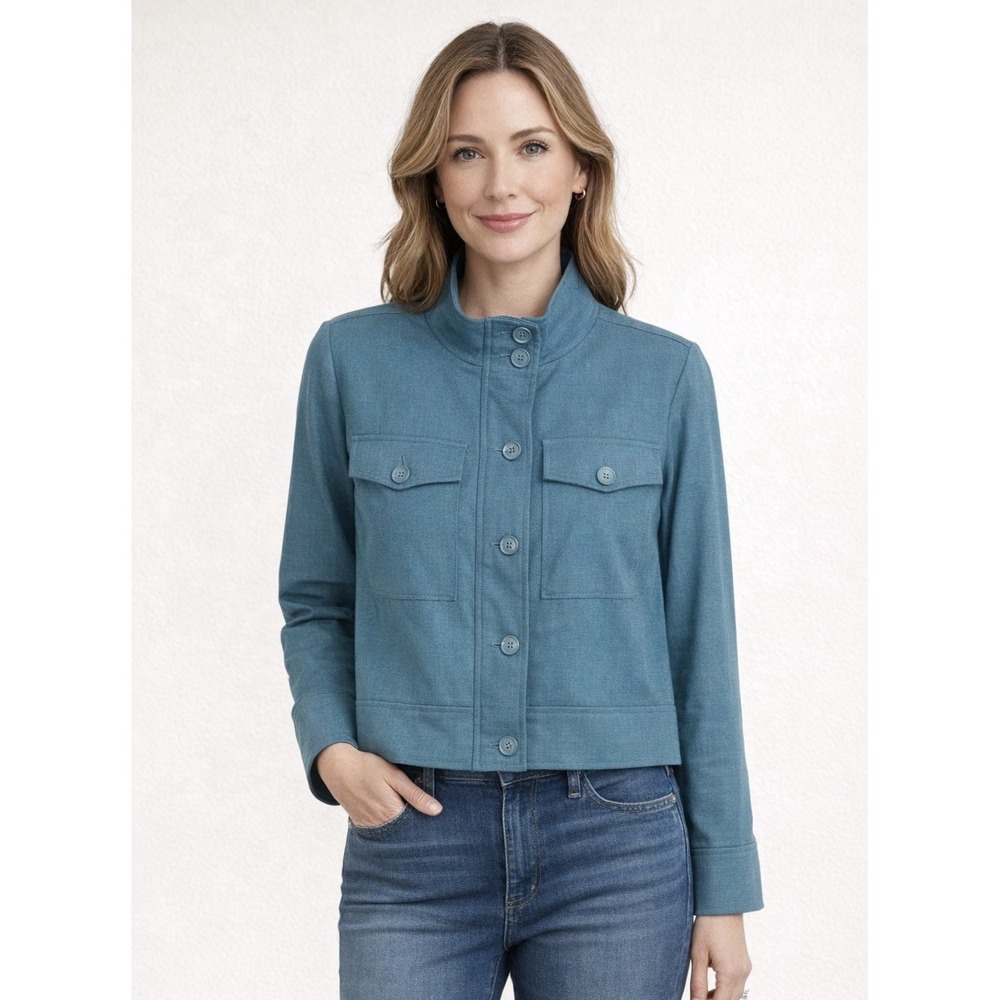Liverpool Los Angeles Size L Teal Utility Jacket Boho Layering Button Front NWOT - Picture 12 of 12